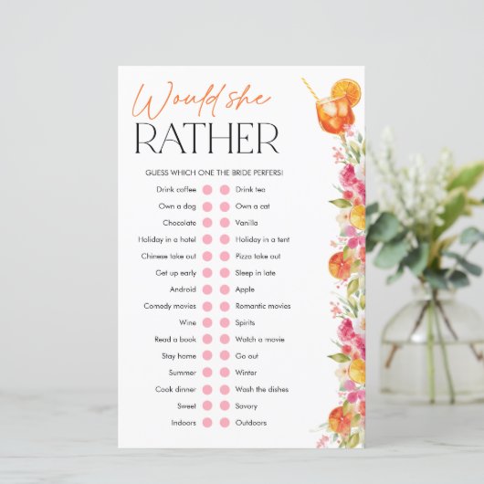 Spritz Bridal Shower Games Would She Rather (スタンド正面)