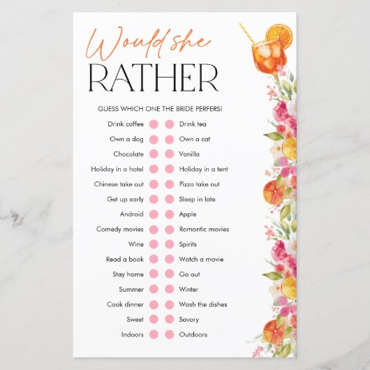 Spritz Bridal Shower Games Would She Rather (正面)