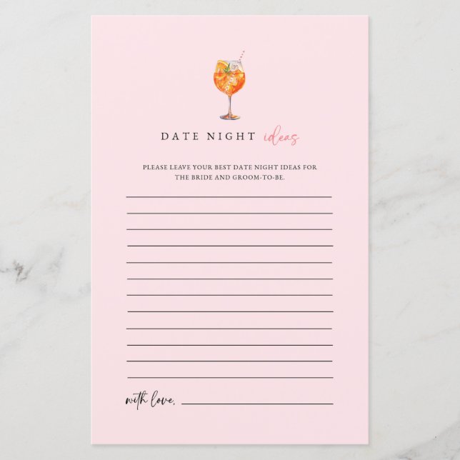 Spritz Date Night Ideas Bridal Shower Game (正面)
