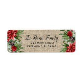 Spruce PineconeとPoinsettia on Burlap ラベル