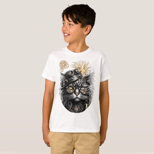 Spunky Paws The Funky Steampunk Cat  Tシャツ (正面フル)