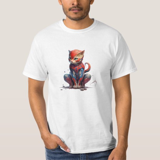 Spunky Superhero：スパイのくもの巣を引き付ける猫T Tシャツ (正面)