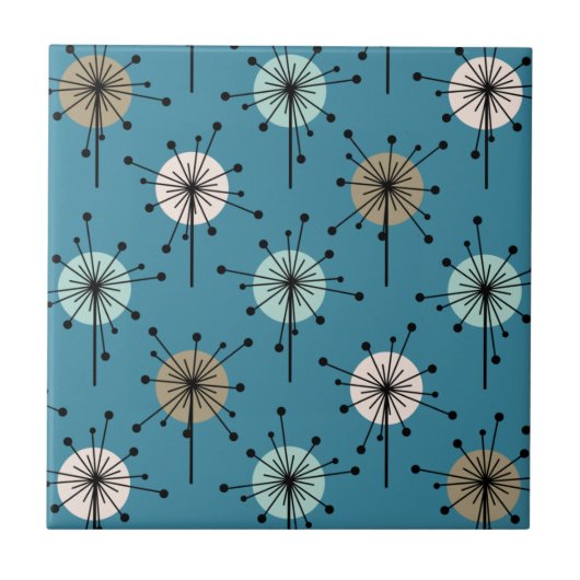 Sputnik Starburst Flowers Teal Gold タイル (正面)