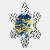 SPWWキラキラするインディゴブルーと金ゴールド スノーフレークピューターオーナメント (右)