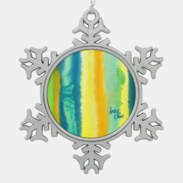 SPWWタングエッドティール（緑がかった色）グリーンとオレンジ スノーフレークピューターオーナメント