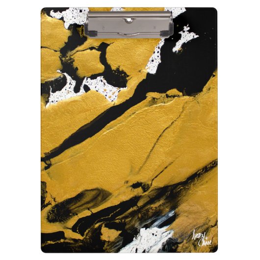 SPWW点火ソウルブラック&金ゴールド抽象芸術 クリップボード (正面)