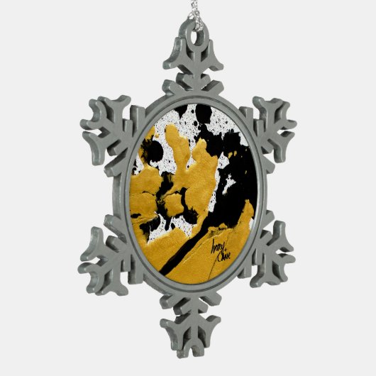 SPWW点火ソウルブラック&金ゴールド抽象芸術 スノーフレークピューターオーナメント (左)