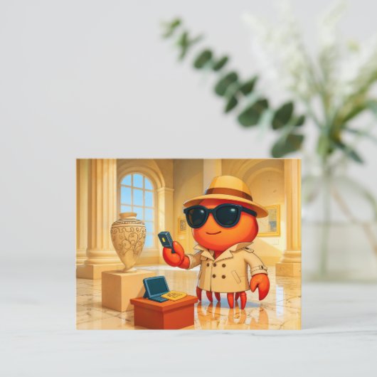 Spy Crab Analyzing Data In Museum Exhibit ポストカード (スタンド正面)