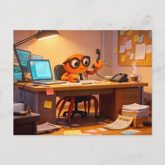 Spy Crab Coordinating Mission Work At Desk ポストカード (正面)