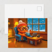 Spy Crab Working Warm Indoors With Coffee ポストカード (正面/裏面)