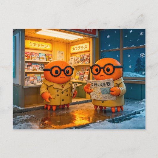 Spy Crabs Investigating Colorful Japanese Newsstan ポストカード (正面)