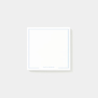 Sqaure Simple Dusty Blue Border Name Stationery ポストイット