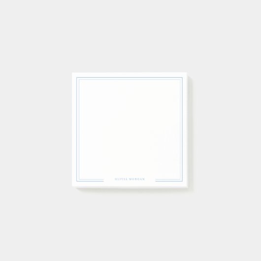 Sqaure Simple Dusty Blue Border Name Stationery ポストイット (正面)