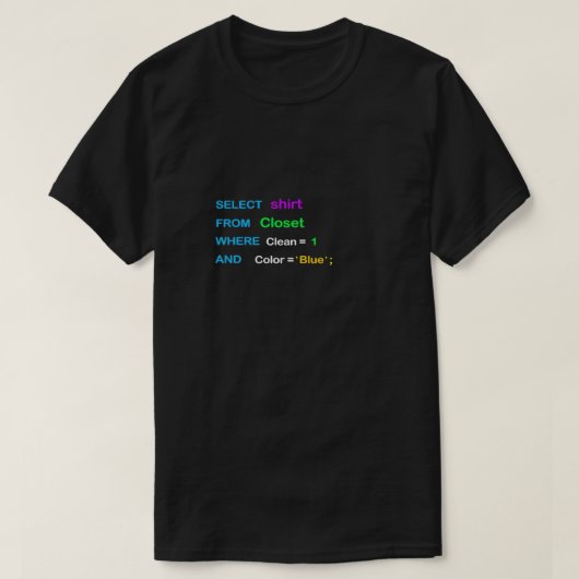 SQLおもしろいプログラマ用SQLデザイン4 Tシャツ (デザイン正面)