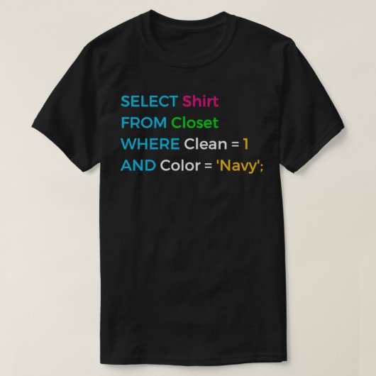 SQLおもしろいプログラマ用SQLデザインDBAおよびDB ad Tシャツ (デザイン正面)