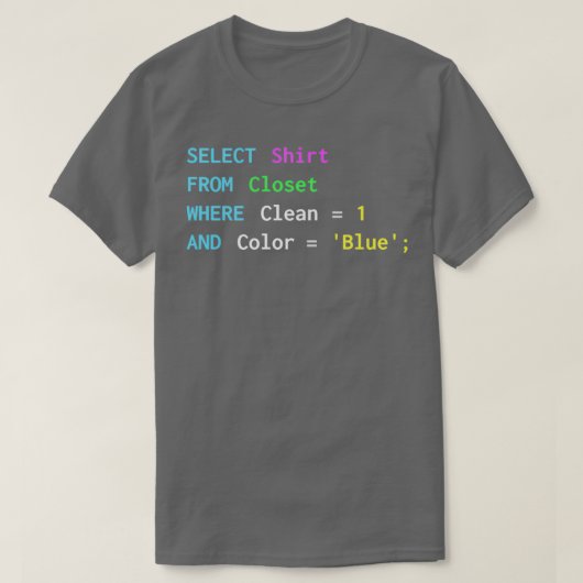 SQLおもしろいプログラマ用SQLデザインDBAおよびDB ad Tシャツ (デザイン正面)