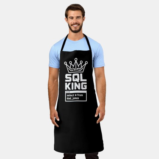 SQLキング データベースダダジョークBBQグリル エプロン (着用した状態)