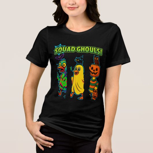 Squad Ghouls Funny Halloween Duck Pumpkin Ghost トライブレンドＴシャツ (正面)