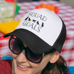 Squad Goals Cat キャップ<br><div class="desc">Cat lady in training? Our super cute trucker hat puts your #squadgoals on display,  with five black cat silhouette illustrations and "squad goals" in black and aqua typography. Perfect for cat rescuers,  cat lovers and trendspotting pop culture enthusiasts.</div>