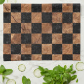 SQUARE1黒い大理石及びブラウンの石 キッチンタオル (折り畳み)