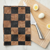 SQUARE1黒い大理石及びブラウンの石 キッチンタオル (四つ折り)
