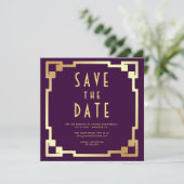 Square Art Deco Frame Purple Gold QR Code Wedding セーブザデート (スタンド正面)