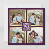 Square Art Deco Frame Purple Gold QR Code Wedding セーブザデート (裏面)