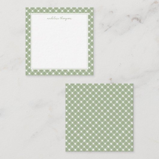 Square Basic Gingham Sage Green Border ノートカード (正面/裏面)