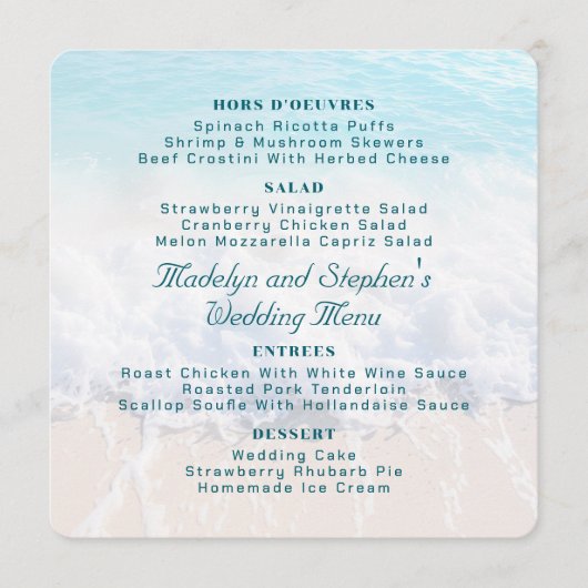 Square Beach Background Wedding Menu Template メニュー (正面)