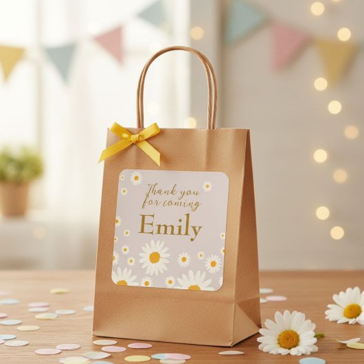 Square birthday labels for Daisy / "Thank you"  スクエアシール