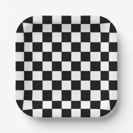 Square Black and White Checker Paper Plates ペーパープレート