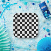 Square Black and White Checker Party Paper Plates ペーパープレート (パーティー)