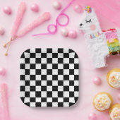 Square Black and White Checker Party Paper Plates ペーパープレート (パーティー)