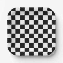 Square Black and White Checker Party Paper Plates