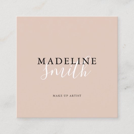 Square Boho Beige Script QR code スクエア名刺 (正面)