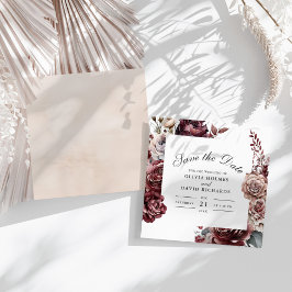 Square Boho Floral Save the Date Card – Beige Back セーブザデート