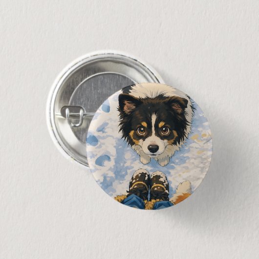 Square Button Playful Dog  缶バッジ (正面&裏面)