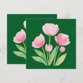 Square Card with Watercolor Tulips on Green (正面/裏面)