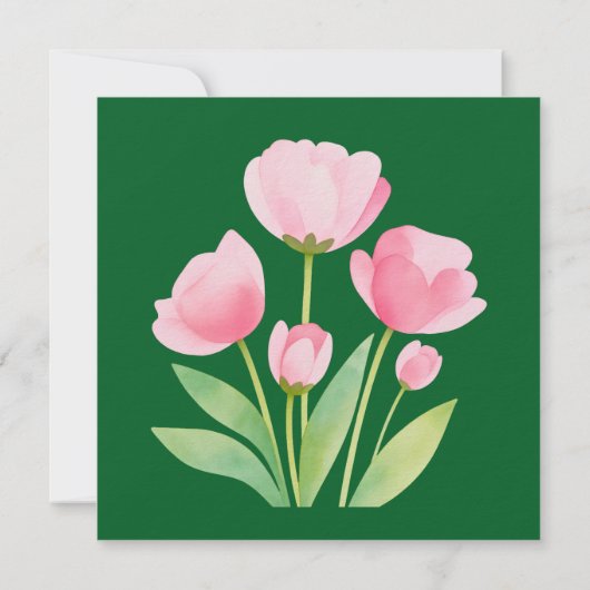 Square Card with Watercolor Tulips on Green (裏面)