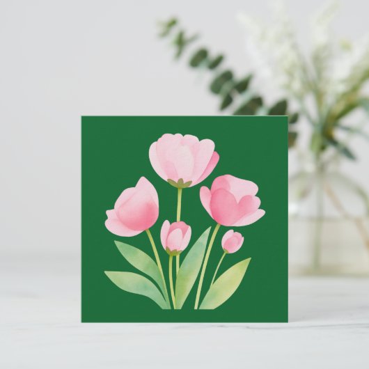 Square Card with Watercolor Tulips on Green (スタンド正面)