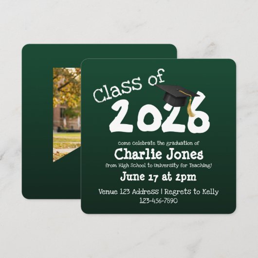 Square Chalkboard Graduation 招待状 (正面/裏面)