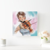 Square Clockのヴィンテージの芸術クラシックなバイオリンの女性 スクエア壁時計 (ホーム)