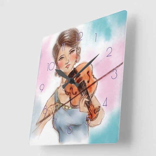 Square Clockのヴィンテージの芸術クラシックなバイオリンの女性 スクエア壁時計 (傾斜)
