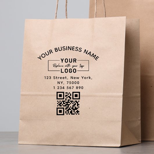 Square Custom Business Logo Qr Code & Address  ラバースタンプ