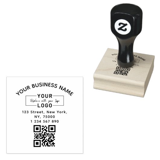 Square Custom Business Logo Qr Code & Address  ラバースタンプ (押印)
