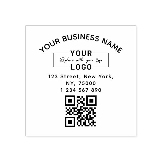 Square Custom Business Logo Qr Code & Address  ラバースタンプ (インプリント)