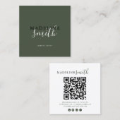 Square Dark Green Script QR code スクエア名刺 (正面/裏面)