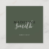 Square Dark Green Script QR code スクエア名刺 (正面)