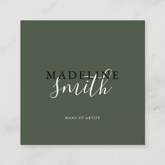 Square Dark Green Script QR code スクエア名刺 (正面)