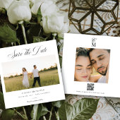 Square Elegant Script Monogram Save the Date Photo 案内状